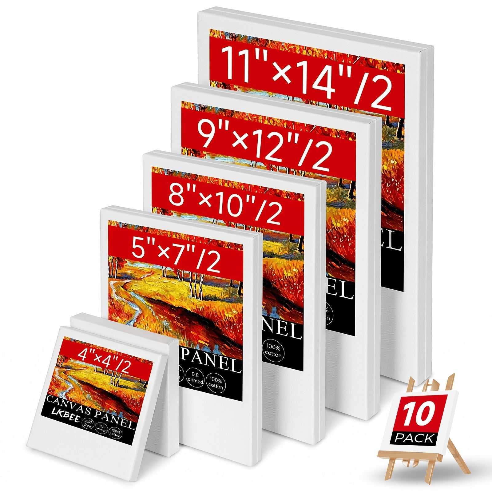 Stretched Canvas Board Set Round and Square Multi-Size Combo 5 to 20 Piece Packs – Pre-Primed Acid-Free Cotton Canvas for Acrylic Pouring Wet-on-Wet Oil Painting Mixed Media and Classroom Teaching