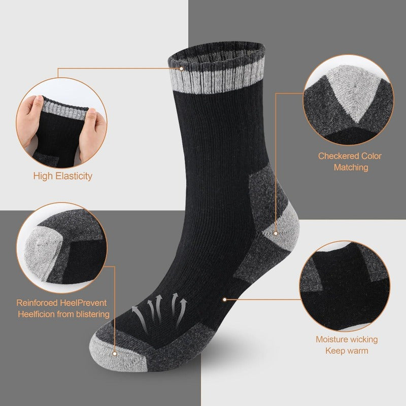 Men's Wool Socks 5 Pairs Extra Thick Thermal Winter Crew Socks – 300g/m² Heavyweight, Striped Pattern, Machine Washable, Size 7-13, Warm Fall & Winter Socks for Men