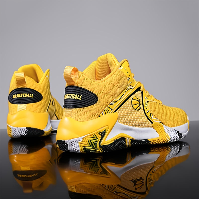 Men's High Top Basketball Shoes Anti-Slip Rubber Sole Breathable Upper – Lace-Up Ankle Support Sneakers in Red Black Yellow Cushioned Insole All-Season US Sizes 6.5 to 13.5