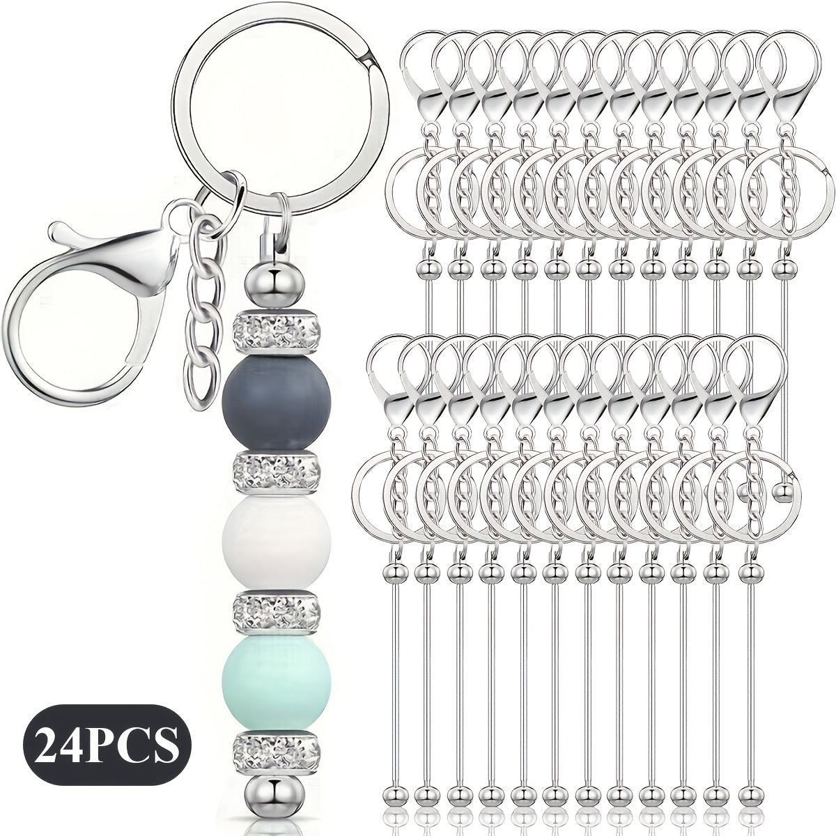 Beadable Keychain Blanks Stainless Steel DIY Kit 12 & 24pcs – Metal Keyring Pendants Gold Silver Rose Gold for Crafting, Christmas Halloween Party Favors & Handmade Gift Making
