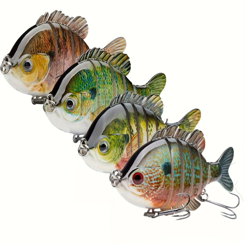 Multi-Joint Swimbait Fishing Lures 4-Pack – Realistic Hard Topwater Perch Bait 3.5" / 0.85oz with Treble Hooks, Lifelike Bluegill & Panfish Lures for Freshwater & Saltwater Bass Fishing