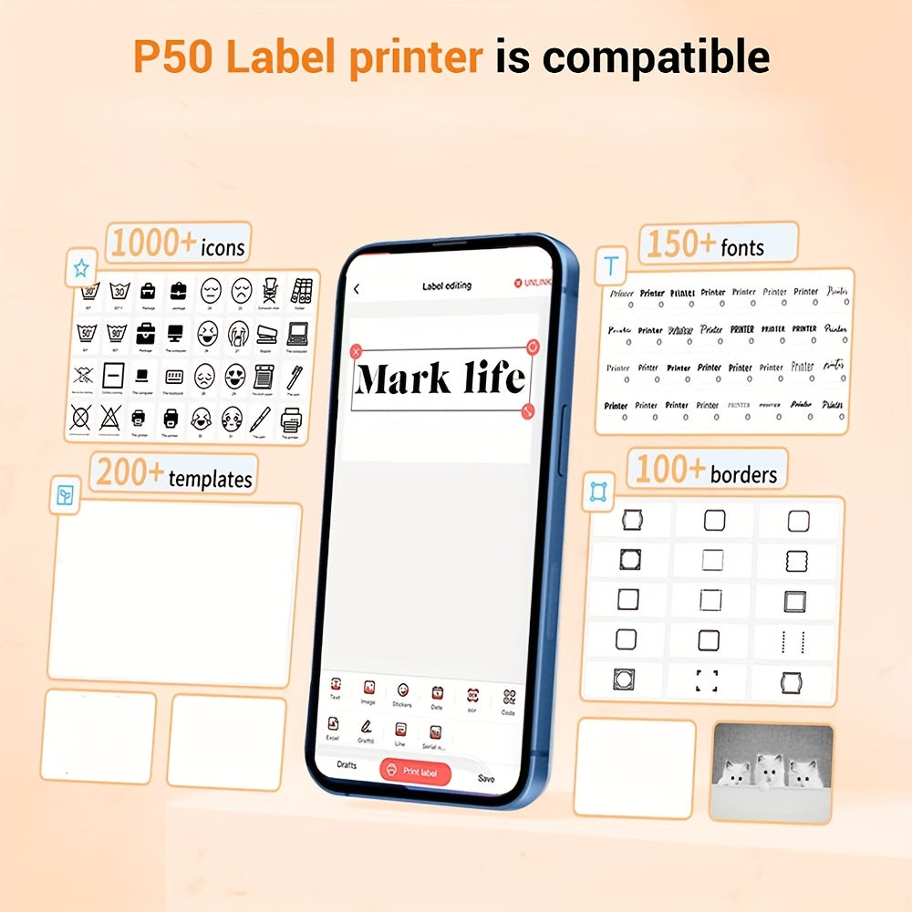 Marklife 2-Inch Portable Wireless Thermal Label Printer – Bluetooth Inkless Sticker Maker for iPhone & Android, Small Business Shipping Labels, Kitchen, Office & Home Organization, Includes 1 Roll White Labels