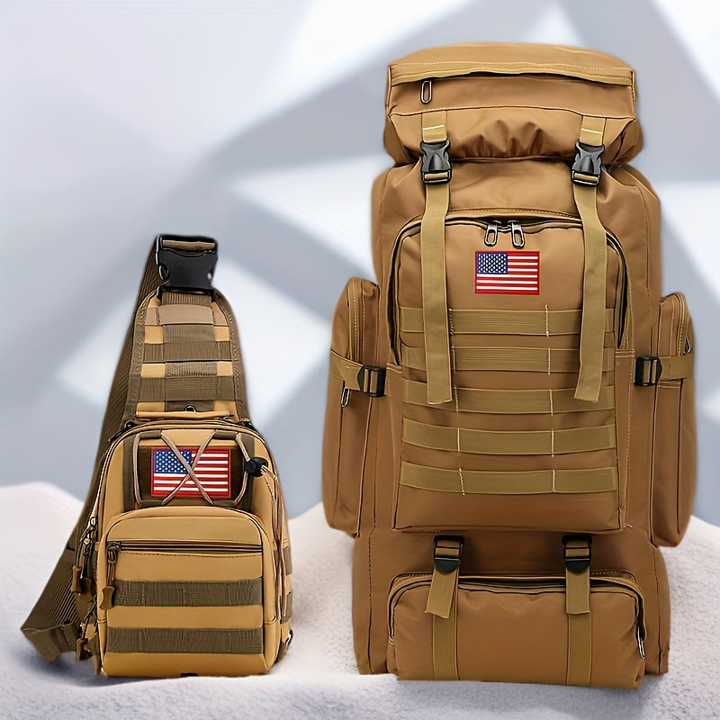 Tactical Backpack & Chest Pack 2-Piece Set - 80L 3-Day Assault Pack for Men, Polyester Molle Military Backpack for Hiking, Camping, Hunting, Travel & Outdoor Sports