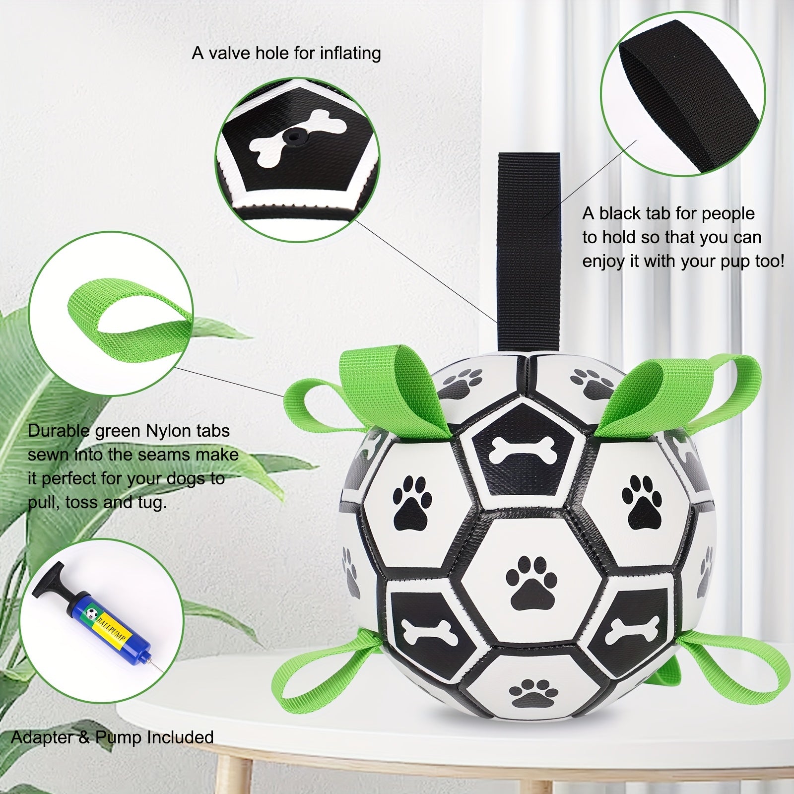 Soccer Ball Dog Toy with Straps – Durable Tug of War & Water Play Toy for Small & Medium Dogs, Includes Charging Cylinder, Perfect Christmas & Birthday Gift for Puppies