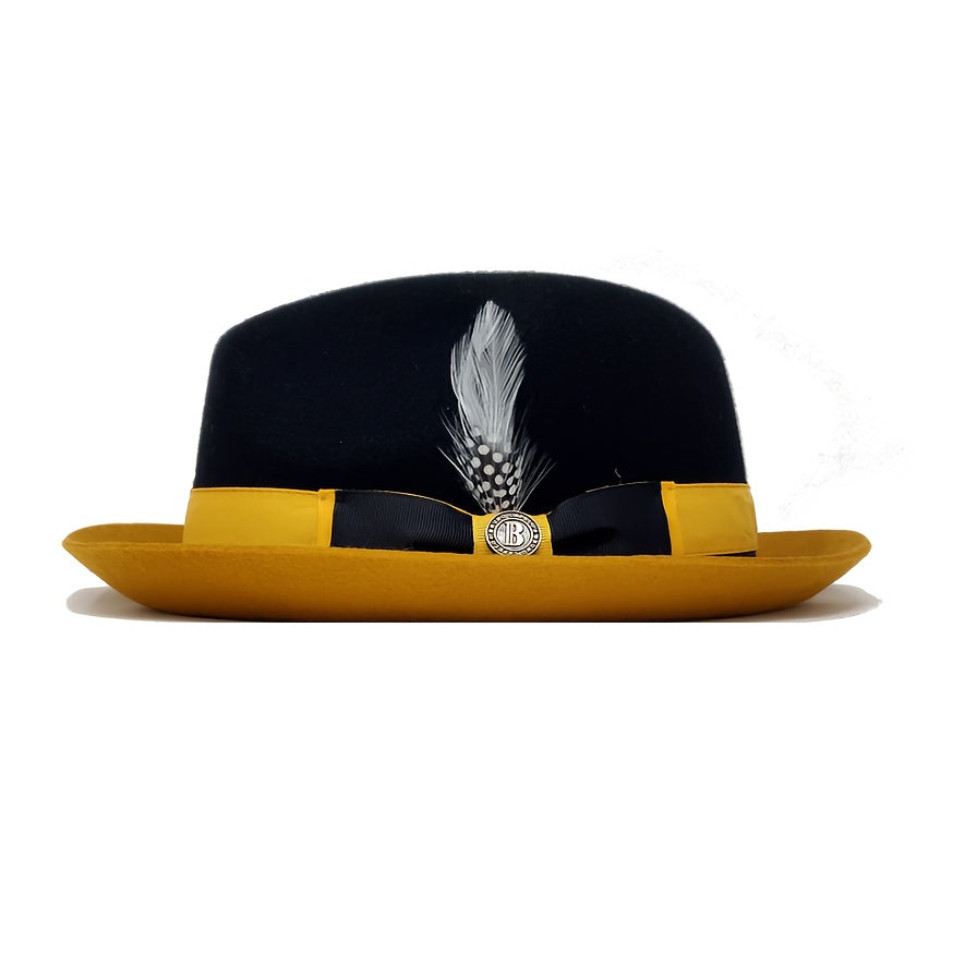 Men's Vintage British Gentleman Top Hat Cashmere Wool Blend – Adjustable 57-60cm Classic Fall Winter Dress Hat in Black White Red Yellow for Formal Costume Party Holiday Gift