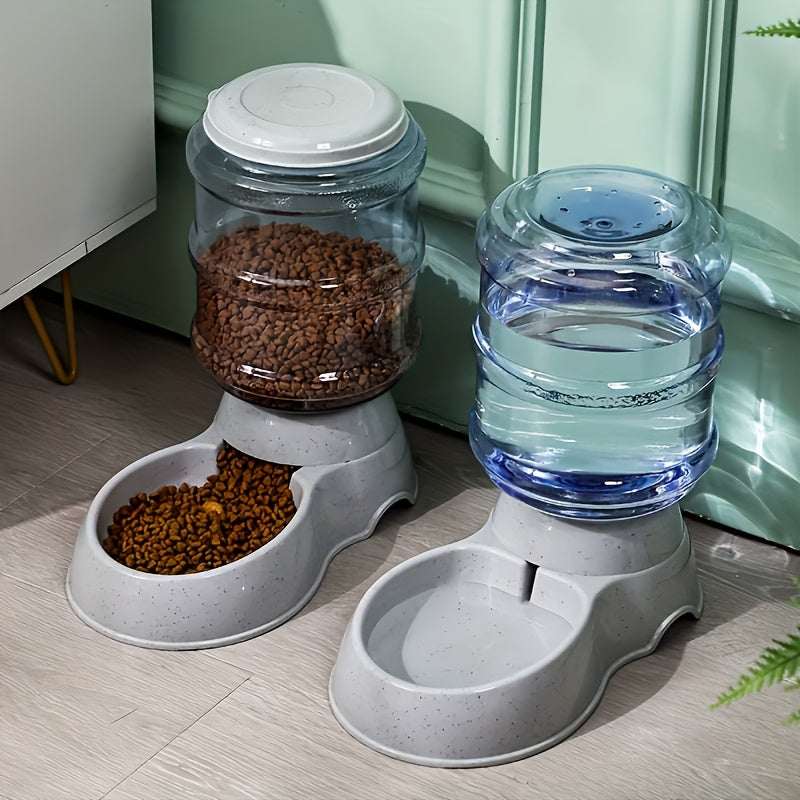 Automatic Gravity Pet Feeder and Water Dispenser 1 Gallon 3.8L - No Battery BPA-Free PP, Hands-Free Gravity Feeding Station for Cats and Small Medium Dogs, Perfect Pet Gift