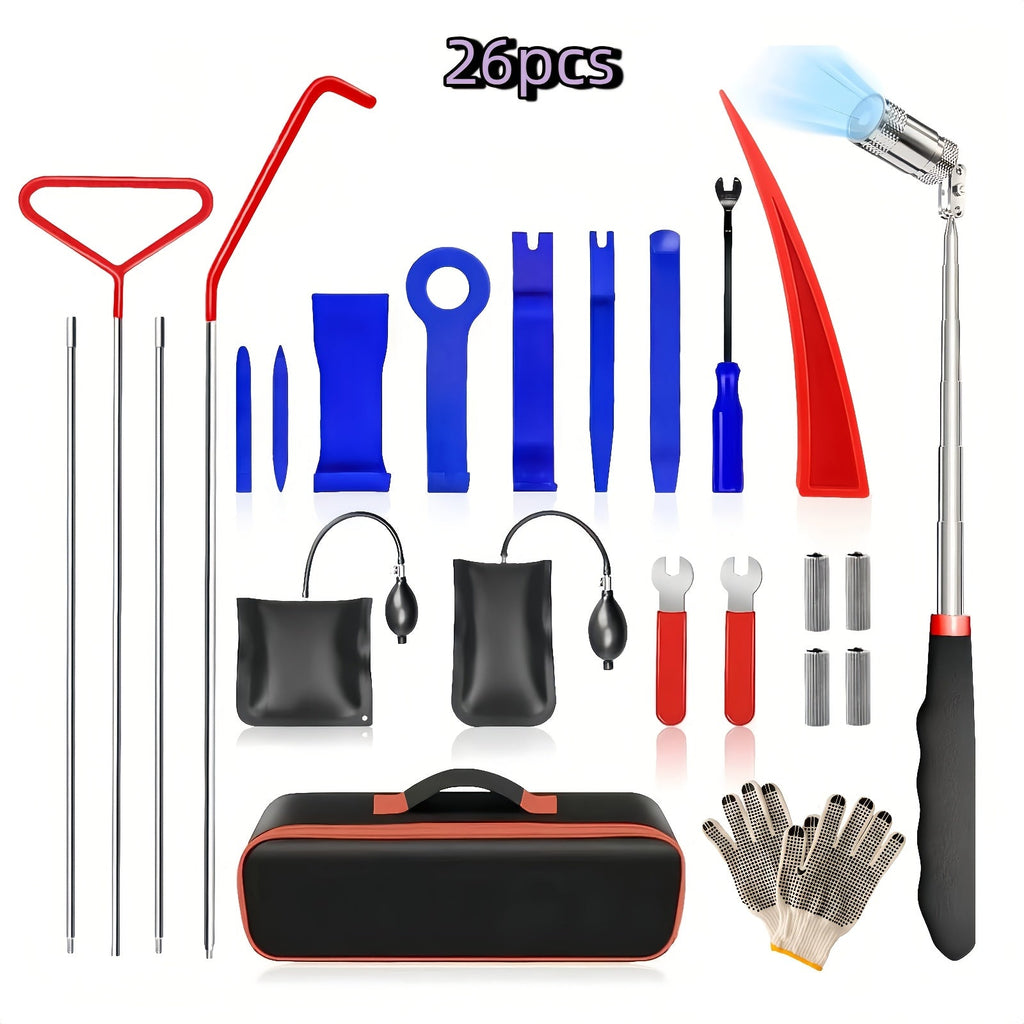26-Piece Air Wedge Pump Car Unlock Tool Kit - Emergency Door & Window Opening Set with Long Reach Grabber for Locked Keys in Car, Auto Lockout Tool for Cars, Trucks & SUVs