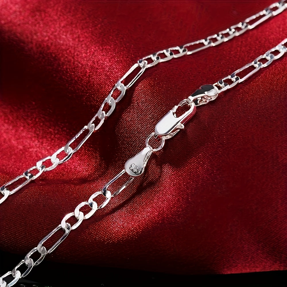 925 Sterling Silver Bracelet & Necklace Jewelry Set 2pcs Unisex – Hip Hop Chain Link Design for Men & Women Hypoallergenic Matching Couple Jewelry Christmas Wedding Anniversary Birthday Gift