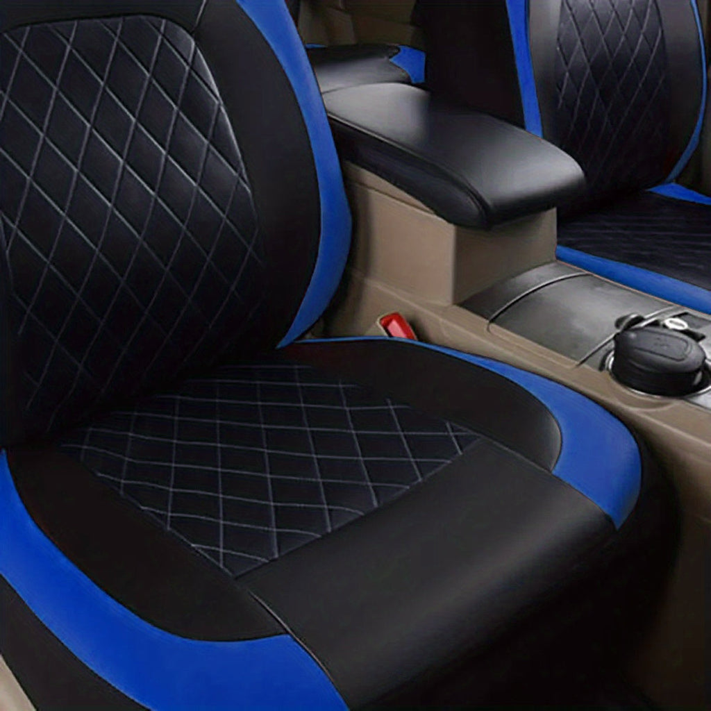 Quilted PU Leather Car Seat Covers Waterproof Sponge Padded All-Season Universal Fit Cars SUVs Trucks Gray Black Red Blue Single or 12-Piece Full Set Interior Protection | Nova Mart