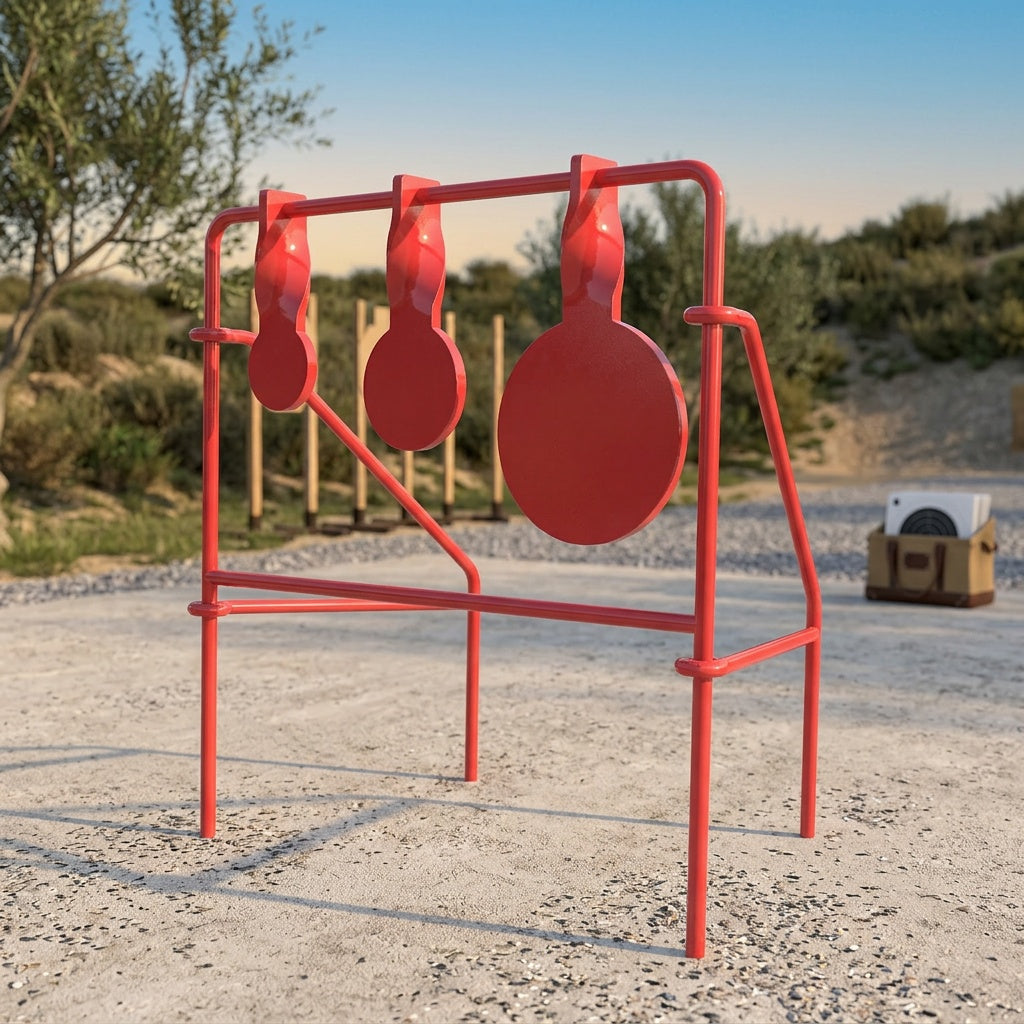 Triple Spinner Shooting Target Stand for .22LR Rimfire – Foldable Heavy-Duty Steel with 15-Pack Bullseye Paper Targets, Instant Visual & Audible Feedback for Backyard Plinking Range Training Practice