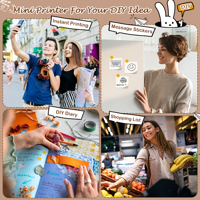 Mini Wireless Thermal Sticker Printer Inkless Portable Bluetooth Pocket Printer for Photos Diaries Notes Memos Labels Receipts Includes 1 Roll Thermal Paper Gift for Students Journalers