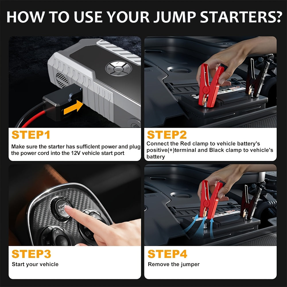 9-in-1 Car Jump Starter 6500A 12V with 160PSI Air Compressor – Portable Battery Booster, Emergency Power Bank, LED Flashlight & Roadside Kit, Wireless Jump Starter for Cars, Trucks, SUVs & Motorcycles