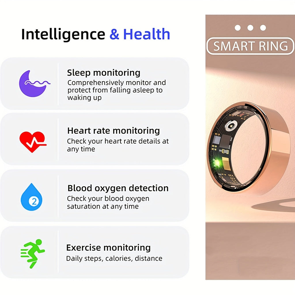 Smart Ring for Women Fitness Health Tracker Steps Distance Calories Sleep Tracking Exercise Monitoring Heart Rate Body Temperature Menstrual Cycle Compatible iPhone Android Wearable Tech Gift