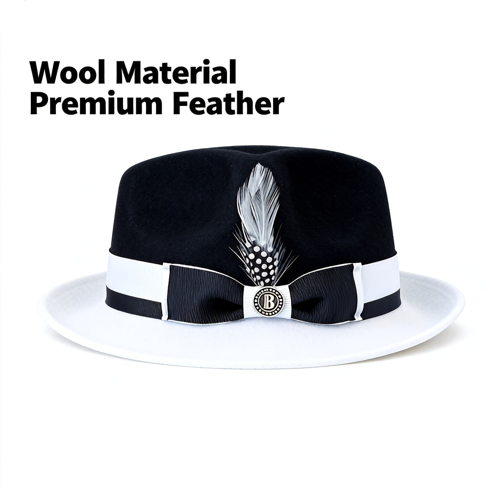 Men's Vintage British Gentleman Top Hat Cashmere Wool Blend – Adjustable 57-60cm Classic Fall Winter Dress Hat in Black White Red Yellow for Formal Costume Party Holiday Gift