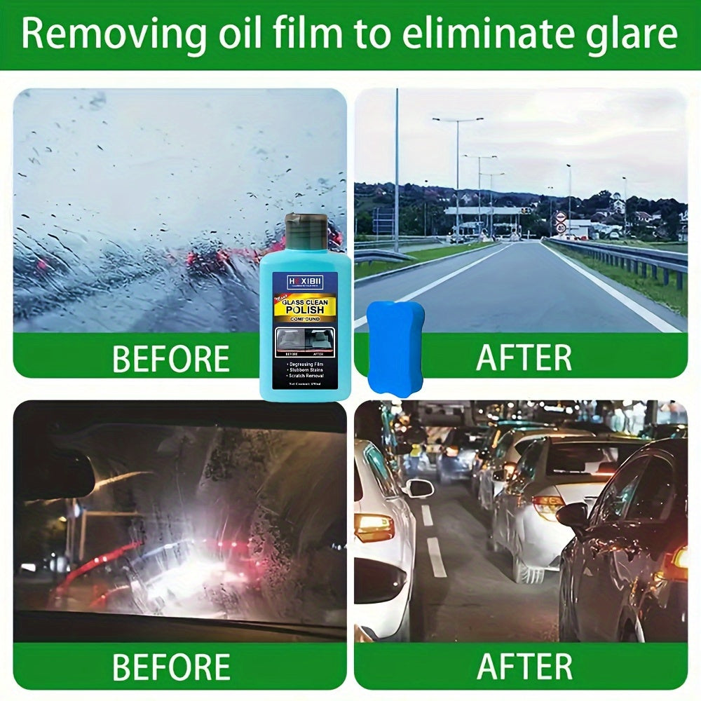 Car Glass Oil Film Cleaner & Windshield Restorer Paste – Removes Oil Film Coatings Water Spots from Auto Windshield & Home Glass, Surfactant-Free Cream Formula for Crystal Clear Visibility