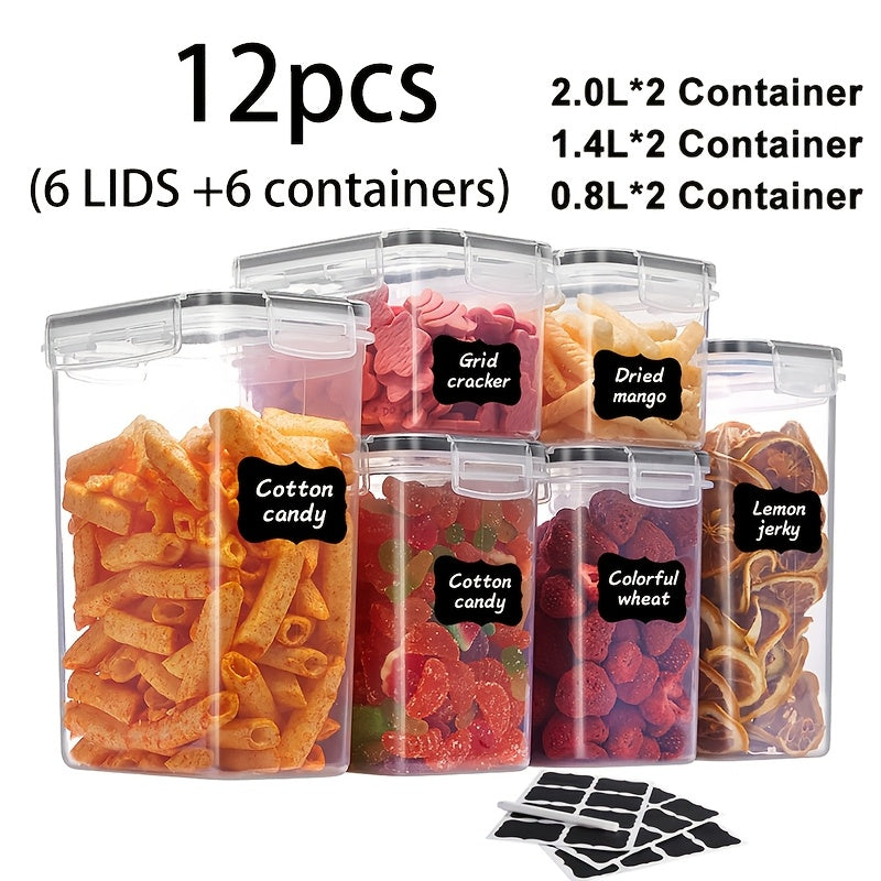 Airtight Food Storage Containers Set with Flip Lids, Labels & Marker – BPA-Free Plastic Pantry Organizer Boxes for Kitchen, Travel & Picnic, Fresh-Keeping Container Set in 12/14/20/48/84 Piece Options