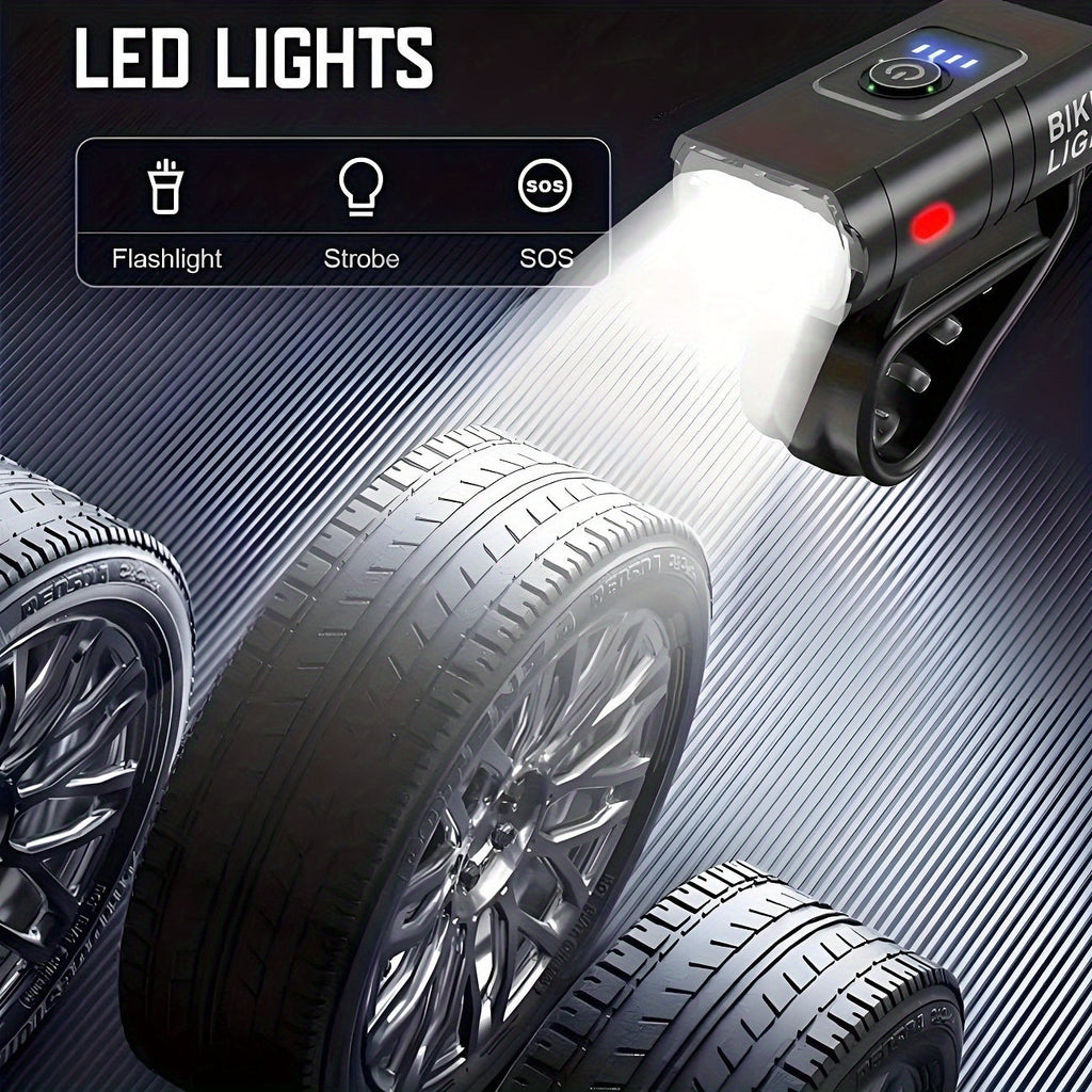 USB Rechargeable LED Bike Light Set with Whistle – 1500 Lumen Front Headlight & Rear Taillight, 6+4 Modes, LED Power Display, Portable Safe Night Cycling Light for Road Mountain Commuter Bike