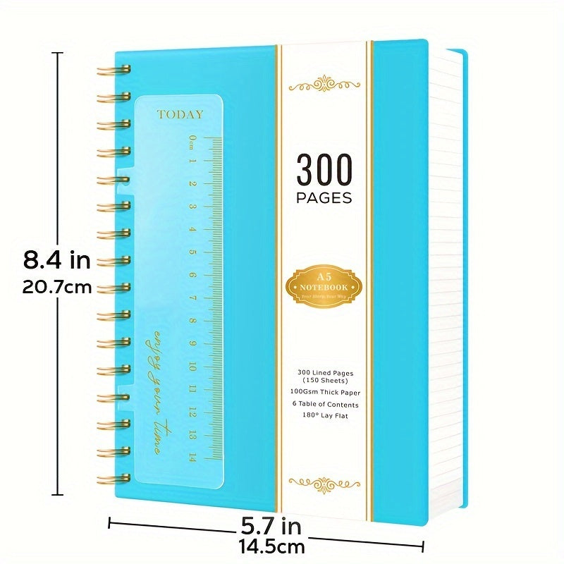 Spiral Notebook 3 Pack A5 Hardcover College Ruled 300 Pages 100GSM Thick Paper PVC Cover Notepad Set for Women Girls Students School Office Journaling 5.7x8.4 with Built-In Ruler