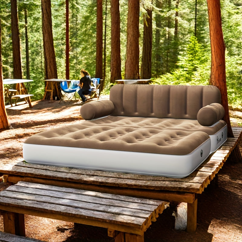 Inflatable Air Sofa Bed 2-in-1 Queen Size – Portable Blow Up Couch & Airbed with Headboard, Cup Holders, External Pump & Storage Bag, 440 lb Capacity for Home, Camping, Guests & Dorms