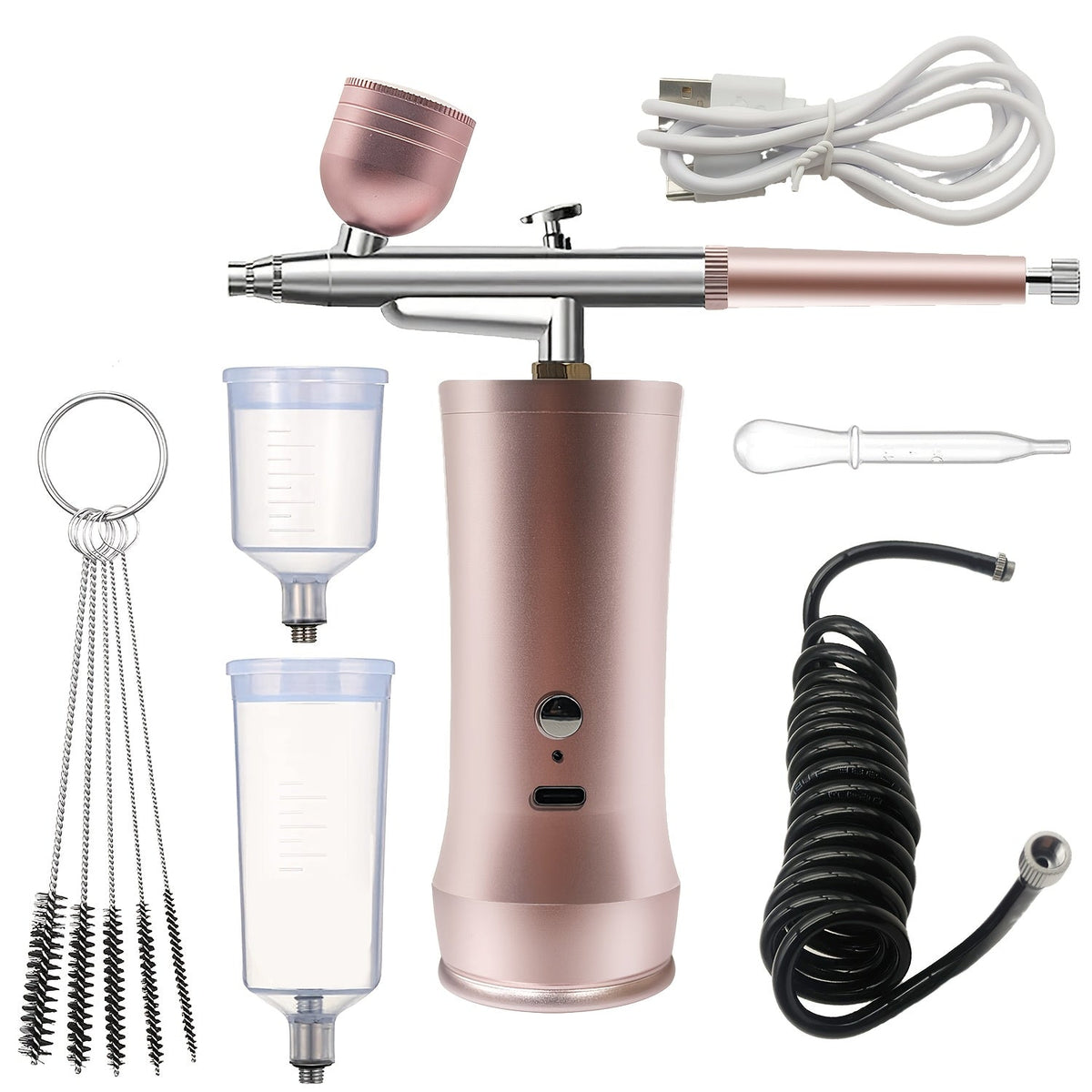 Rechargeable Cordless Airbrush Kit 0.3mm Nozzle 3-Speed Pressure Portable Airbrush Set for Makeup Nail Art Cake Decorating Model Painting Body Art USB-C Charging