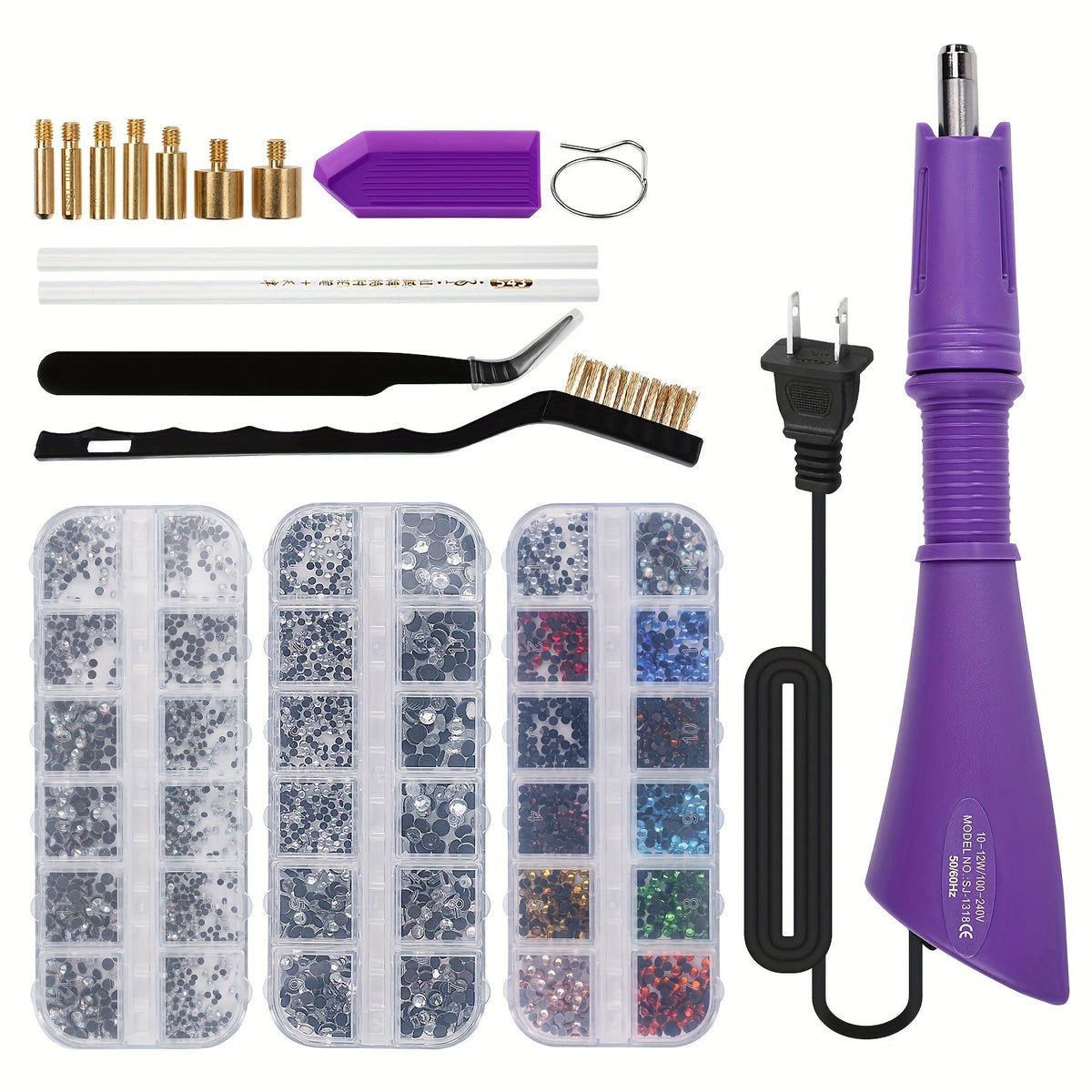Hotfix Rhinestone Applicator Kit Complete Bedazzling Set with Wand 7 Tips Multi-Color Crystal Rhinestones Tweezers Wax Pens Storage Bag DIY Bling Tool for Clothing Fabric Leather Shoes Bags Crafts