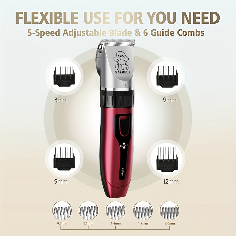 Dog Grooming Clippers Cordless Rechargeable LED Display - Professional Wireless Pet Hair Trimmer Detachable Blades 4 Comb Guides Low Noise 36V USB for Dogs Cats Small Animals