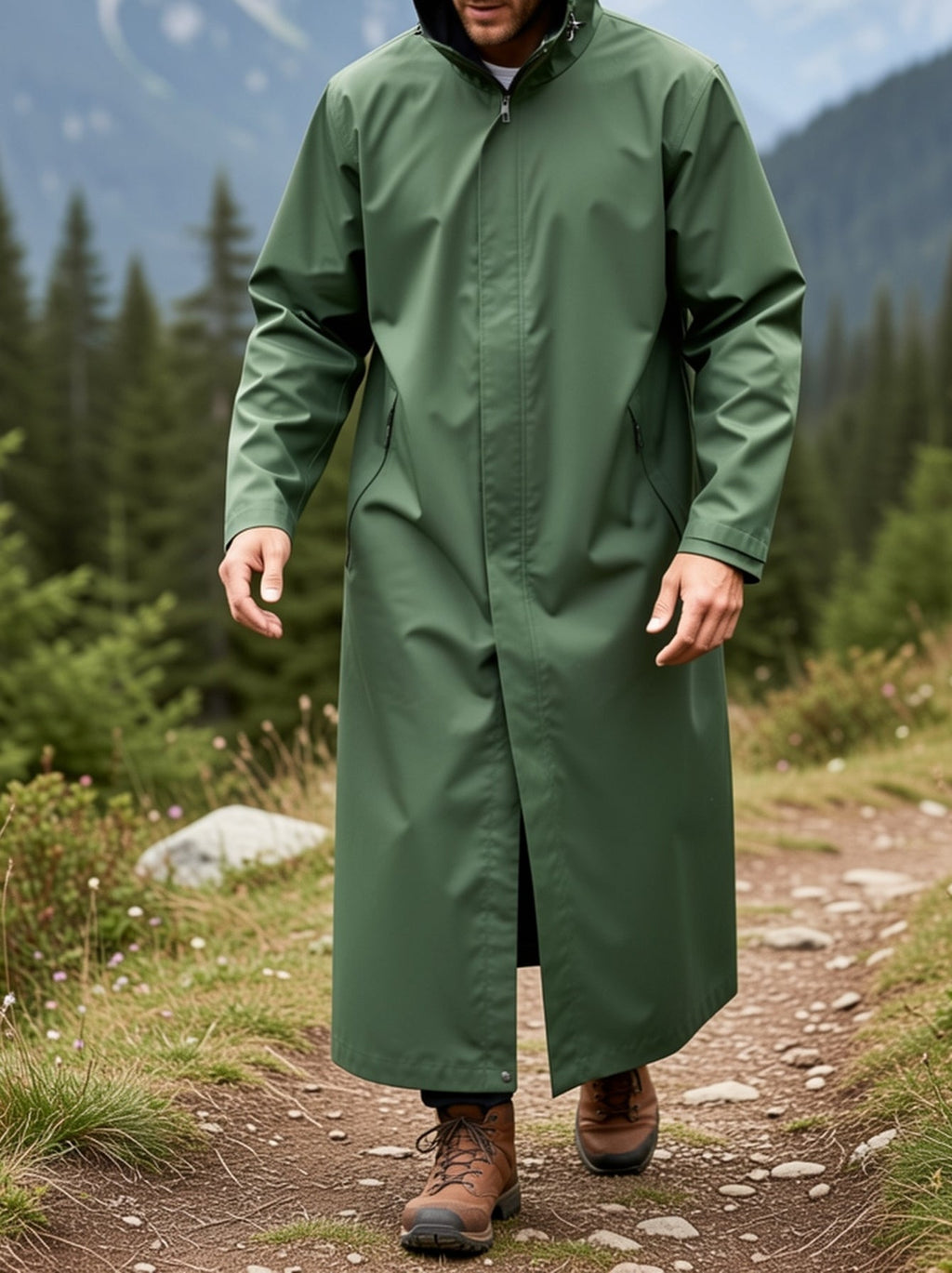 Waterproof Hooded Long Raincoat for Men & Women – Full-Zip Windproof Outdoor Rain Jacket with Adjustable Hood & Loose Breathable Fit for Hiking, Cycling, Fishing, Biking & Camping | Unisex L-XXL
