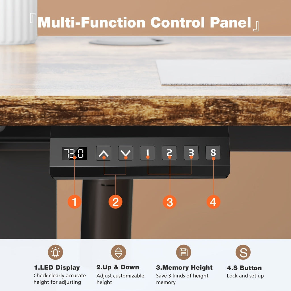 63 Inch Electric Standing Desk Height Adjustable Sit-Stand PC Workstation Wood Desktop Home Office Gaming Room Bedroom 3 Colors 3 Sizes