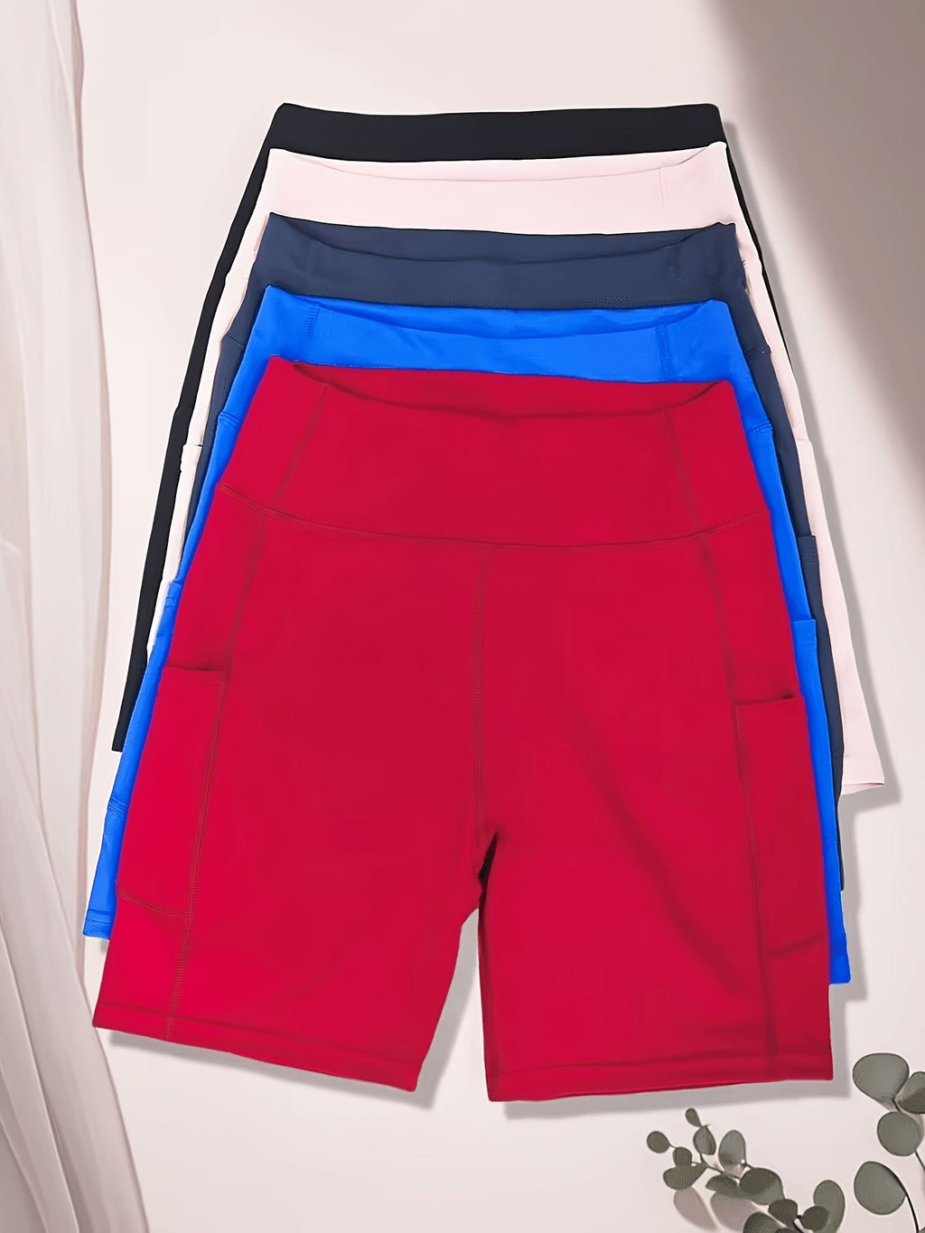 Women's High-Waisted Cycling Shorts 5-Pack with Pockets Mixed Colors – Stretch Polyester Yoga Gym Running Workout Shorts for Active Women Sizes M to XXL