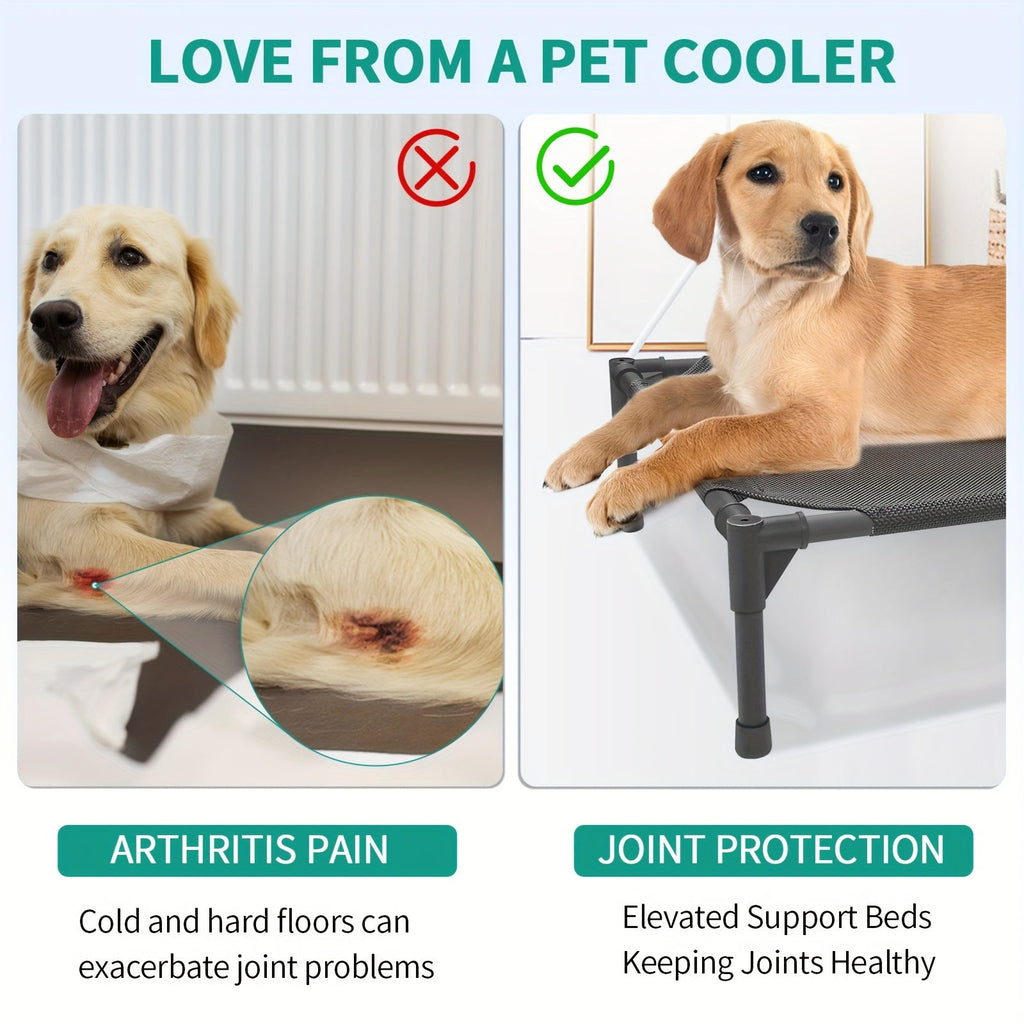 Cooling Elevated Dog Bed & Outdoor Dog Cot - Raised Pet Bed with Washable Breathable Mesh, No-Tool Assembly, Anti-Slip Feet for Large, Medium & Small Dogs, Indoor Outdoor Use