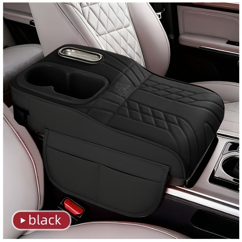 Car Center Console Armrest Pad Height Extender with Built-In Tissue Box Cup Holder Storage Organizer 6 Colors Black Beige Orange Red Brown Universal Fit Most Cars SUVs No Tools | Nova Mart