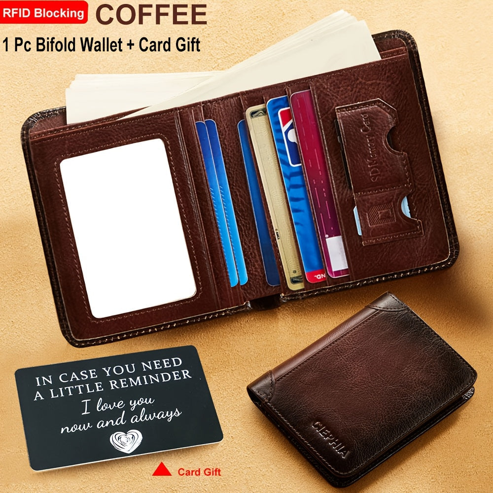 RFID Blocking Genuine Leather Wallet Men Trifold Cowhide Vintage 9 Card Slots 2 ID Windows Money Clip Cash Slots Father's Day Birthday Gift for Dad Husband Brown Black Blue