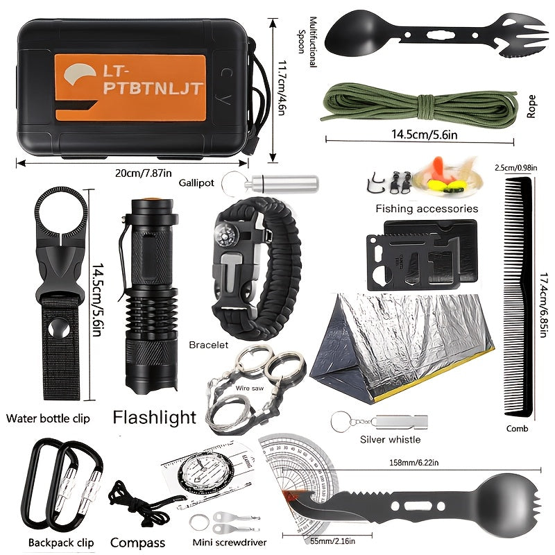 Men's Survival Kit 12 to 115 Piece Emergency Gear Set with Flint Fire Starter Multi-Tool for Camping Hiking Hunting Fishing Outdoor Adventure Gift for Dad Husband