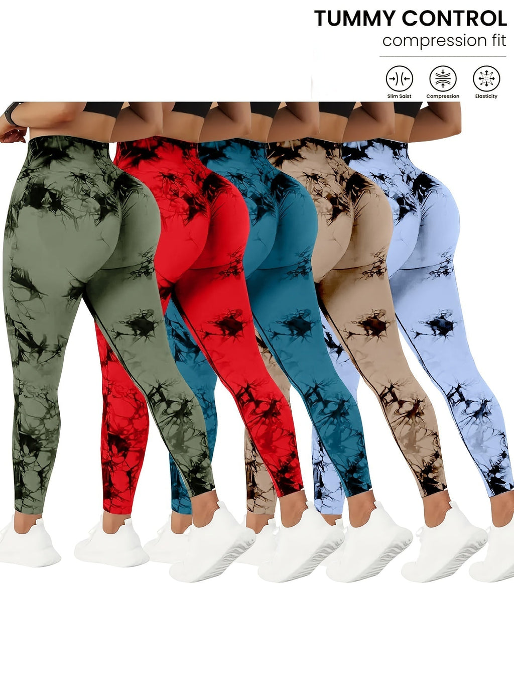 5 Pack High-Waisted Yoga Pants for Women with Tummy Control, Tie-Dye Fitness Leggings Stretchy Running Tights Peach Lift Workout Pants, All-Season Activewear in Various Colors