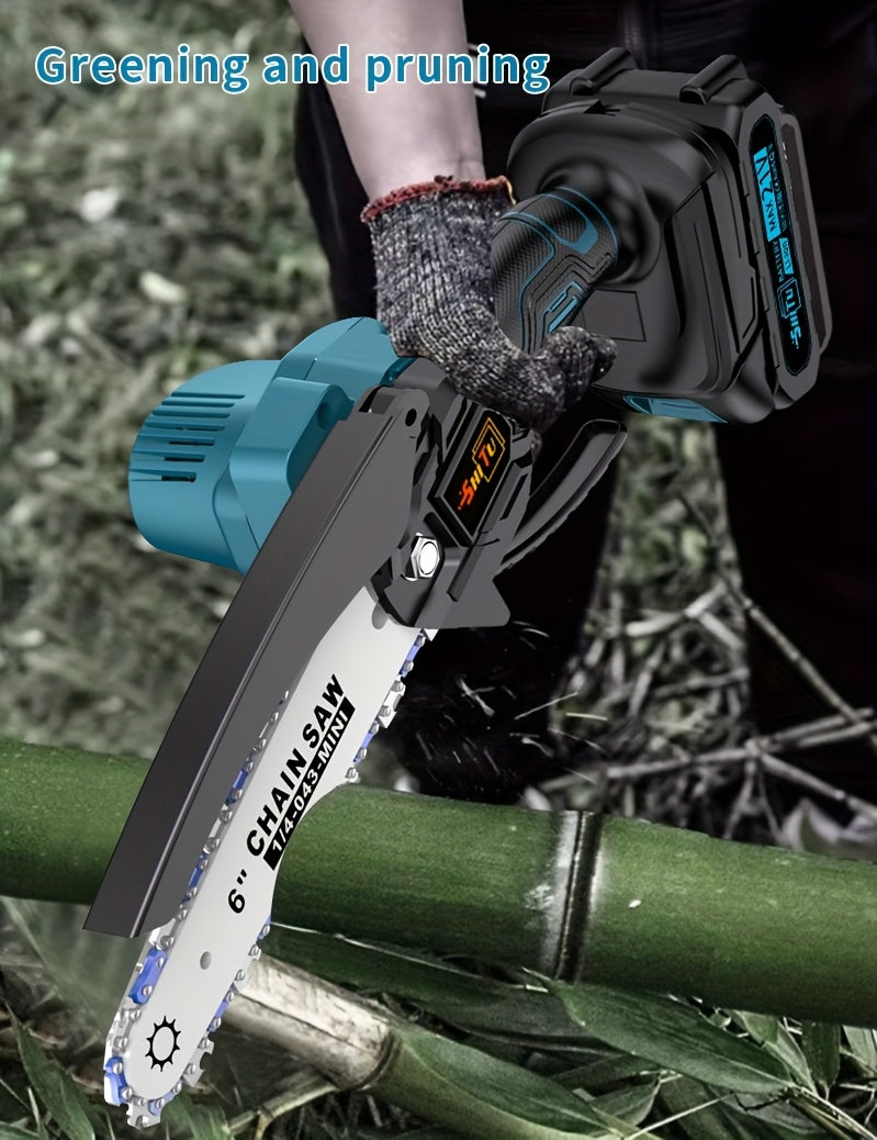 Mini Cordless Chainsaw Portable Handheld Electric Tree Cutter with Splash Guard Security Lock Rechargeable Battery for Garden Yard Branch Pruning