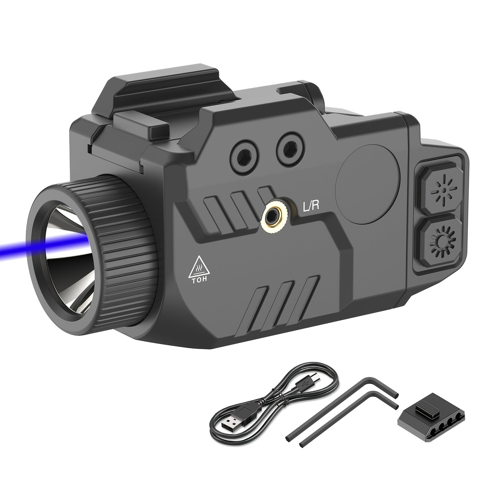 750 Lumens Tactical Flashlight with Red Green Blue Laser Sight Combo for Picatinny Rail Handgun Rechargeable Pistol Light Strobe Function Weapon Light for Shooting Range Home Defense