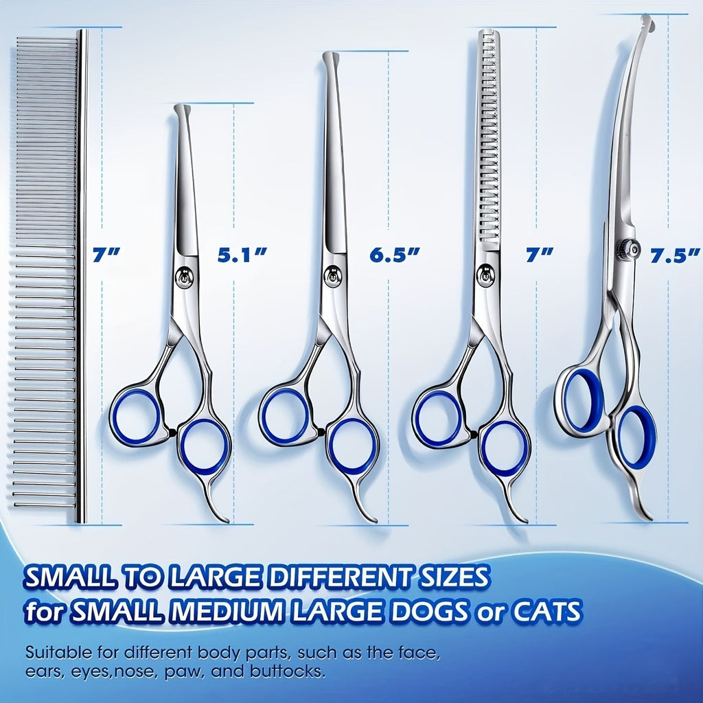 Professional Dog Grooming Scissors Set 6-in-1 – Titanium Coated 4CR Stainless Steel, Safety Round Tips, Left & Right Hand Universal, Heavy Duty Pet Grooming Shears for Dogs, Cats & All Animals