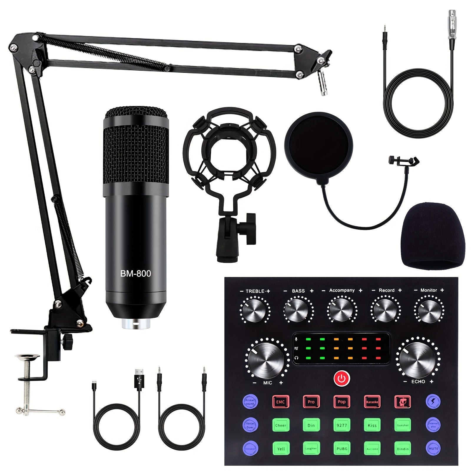 BM-800 Podcast Recording Studio Bundle with Live Sound Card, Voice Changer & Earphones – Complete Audio Interface Kit for Streaming, Vlogging & Live Broadcast, Multiple Models Available