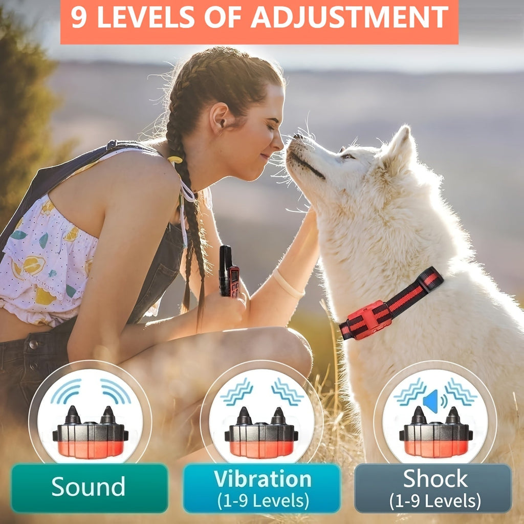 9-Level Remote Dog Training Collar Rechargeable E-Collar Shock Vibration Tone 500M Range Adjustable for Small Medium Large Dogs Safe Bark Control