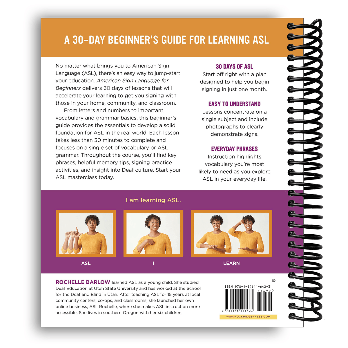 American Sign Language for Beginners Spiral Bound Book - Learn ASL Signing Essentials in 30 Days with Photos, Vocabulary & Deaf Culture Guide