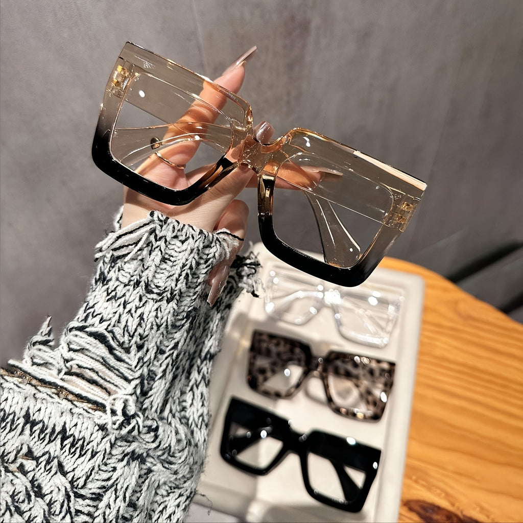 4 Piece Women's Square Fashion Glasses Set – Tortoiseshell Clear Rose Gold Lightweight Plastic Frames Stylish Decorative Eyewear for Office Home Parties Gift for Women