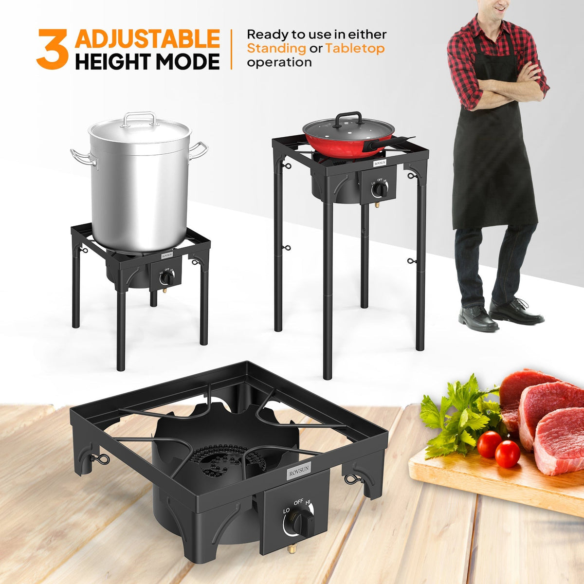 High Pressure Propane Burner Stove 100,000-225,000 BTU - Heavy Duty Cast Iron Outdoor Camp Cooker with Detachable Legs, CSA Listed Regulator, 1 or 3 Burner for Camping, Tailgating & Brewing