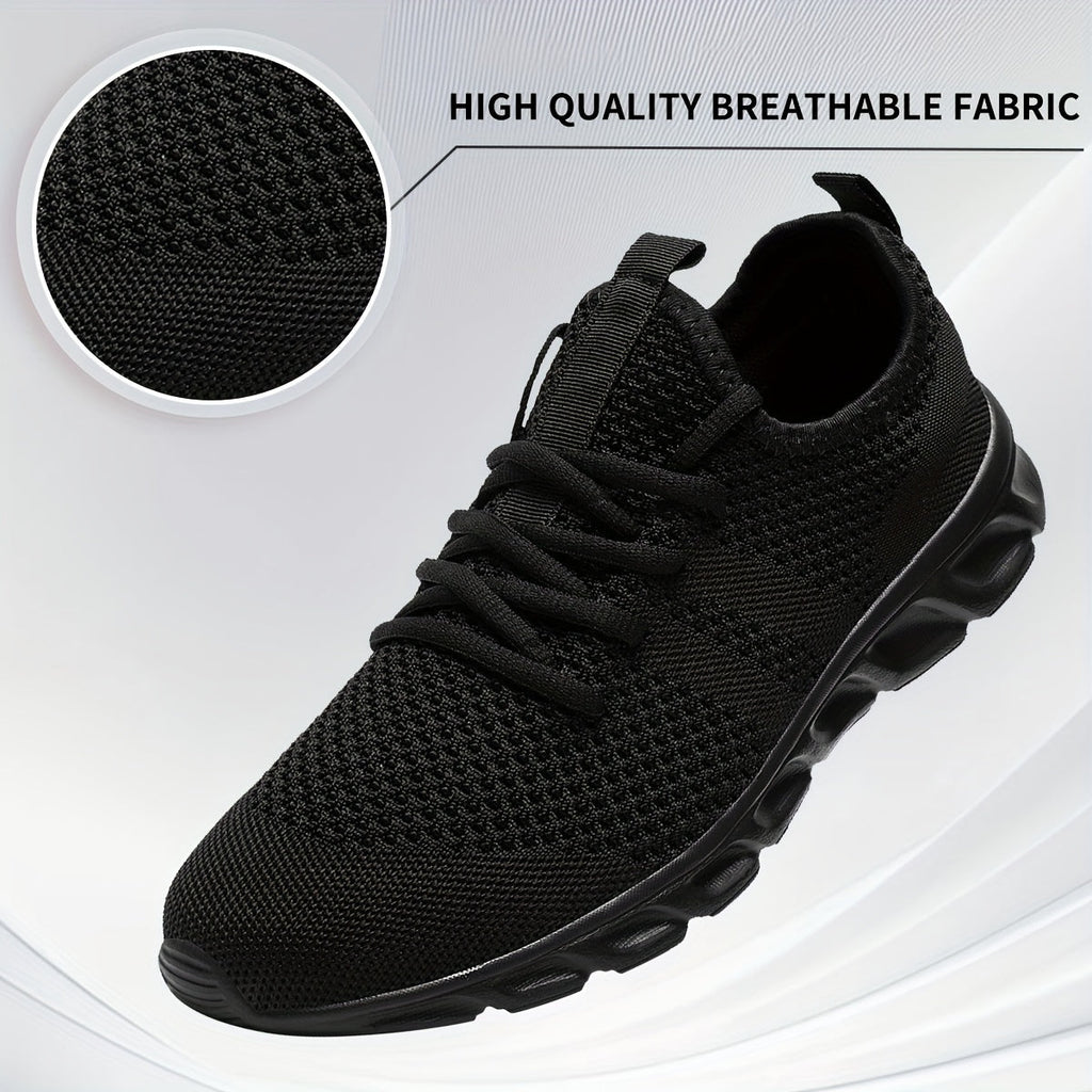 Men's Lightweight Knit Mesh Sneakers EVA Blade Sole Low-Top Lace-Up – Breathable Running Walking Gym Shoes in White Red Black All-Season US Sizes 6 to 13.5