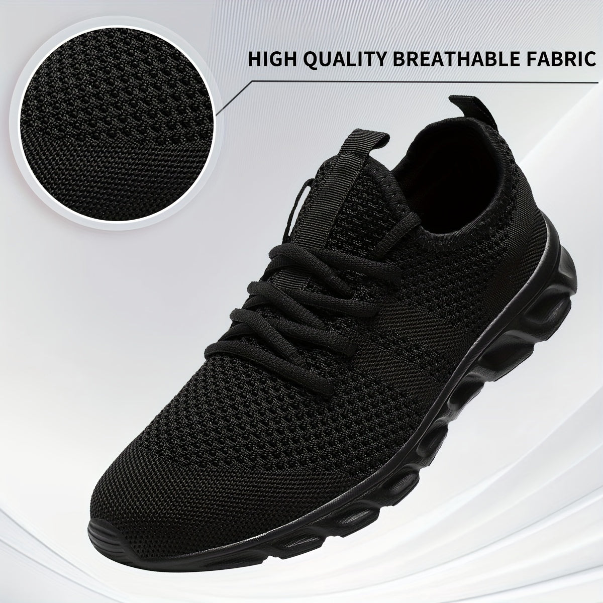 Men's Lightweight Knit Mesh Sneakers EVA Blade Sole Low-Top Lace-Up – Breathable Running Walking Gym Shoes in White Red Black All-Season US Sizes 6 to 13.5