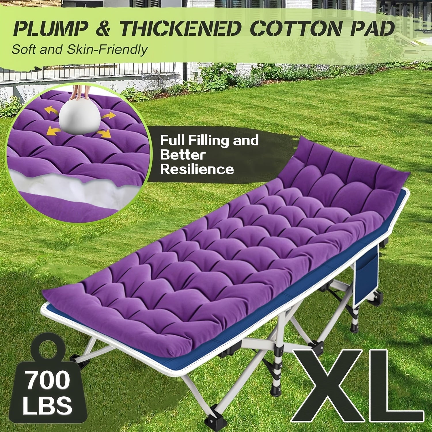 Camping Cot with Mattress XXL 32 Inch Wide 1200D Oxford Heavy-Duty Folding – Extra Wide Portable Outdoor Sleeping Cot with Carry Bag for Adults, Camping Hiking Travel & Guest Use