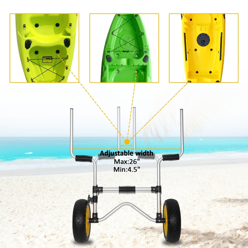 Bonnlo Portable Kayak Trolley Cart Collapsible Cast Aluminum Alloy with 10" Solid Wheels - Fits Canoes, Paddle Boards, Jon Boats, Float Mats & Watercraft Transport