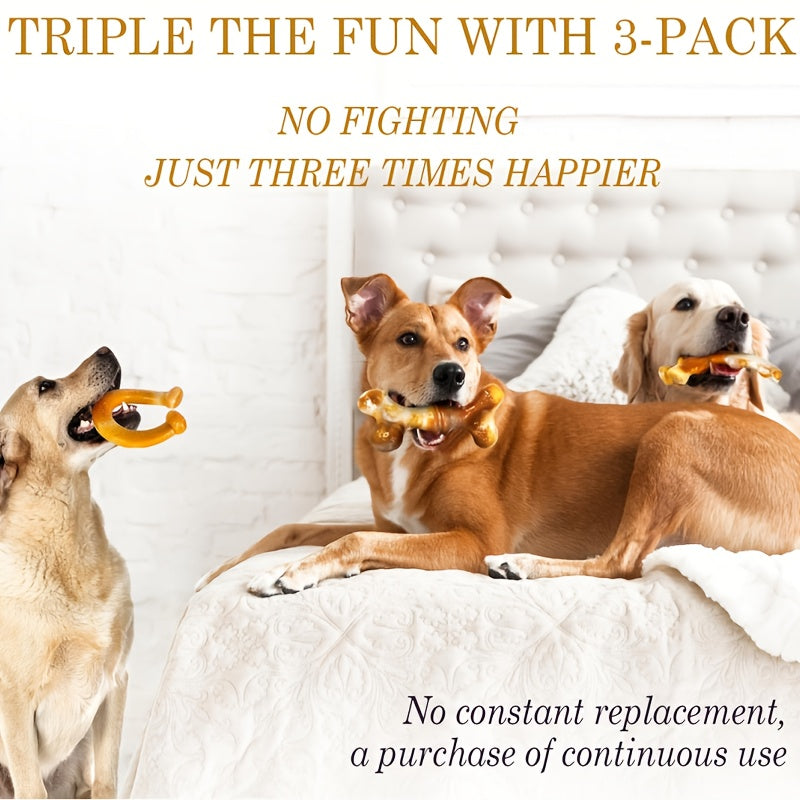 3-Pack Indestructible Nylon Dog Chew Toys for Aggressive Chewers Large Breed Stripe Pattern Heavy-Duty Teething Dental Chew Toy Set