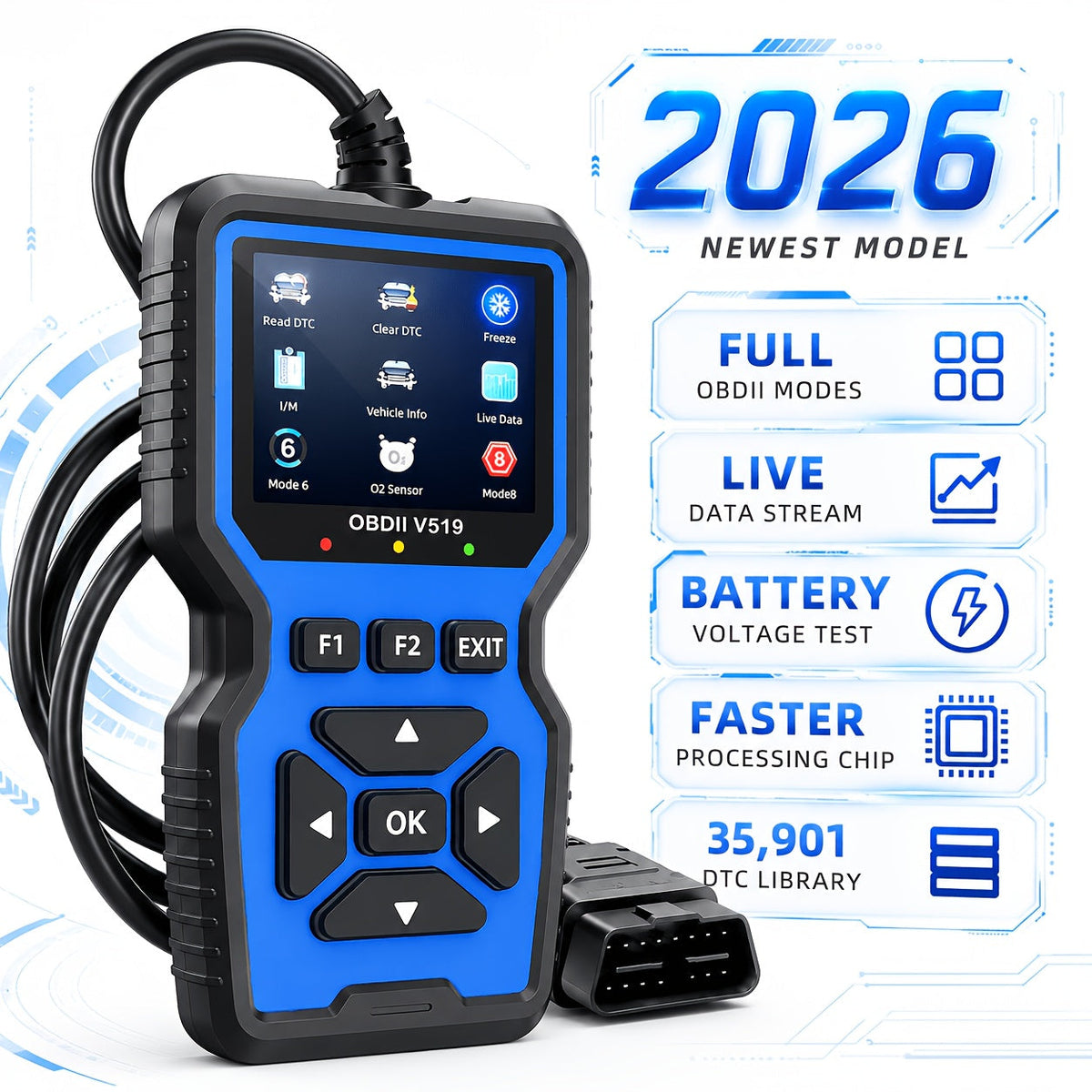 OBD2 Scanner Code Reader Plug-and-Play Car Diagnostic Tool Read Clear Engine Codes Live Data Freeze Frame I/M Readiness Emissions Test All OBDII Vehicles 1996+ No Battery Blue | Nova Mart