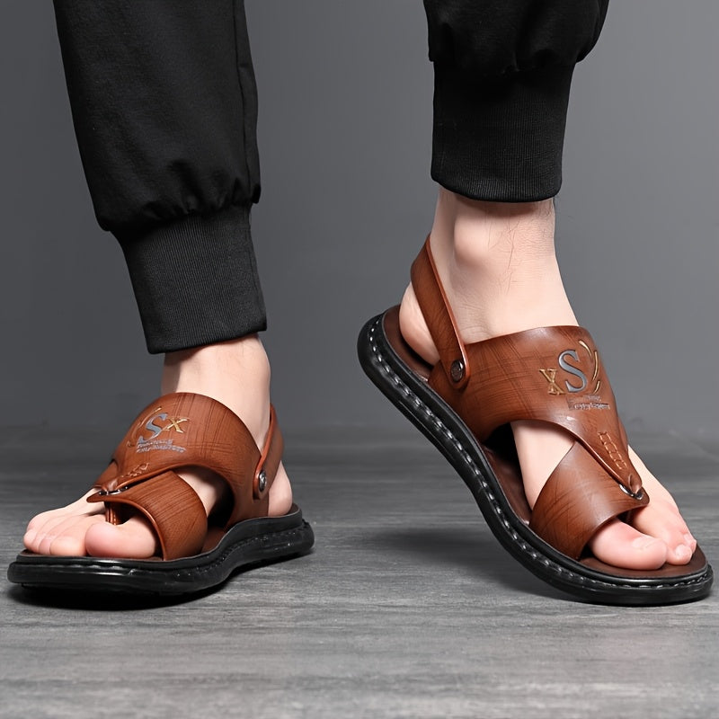Arch Support Slip-On Men's Hiking Sandals Open Toe – Lightweight All-Season Sports Beach Walking Outdoor Shoes, Black Grey Brown, Wide Sizes US 7–13.5