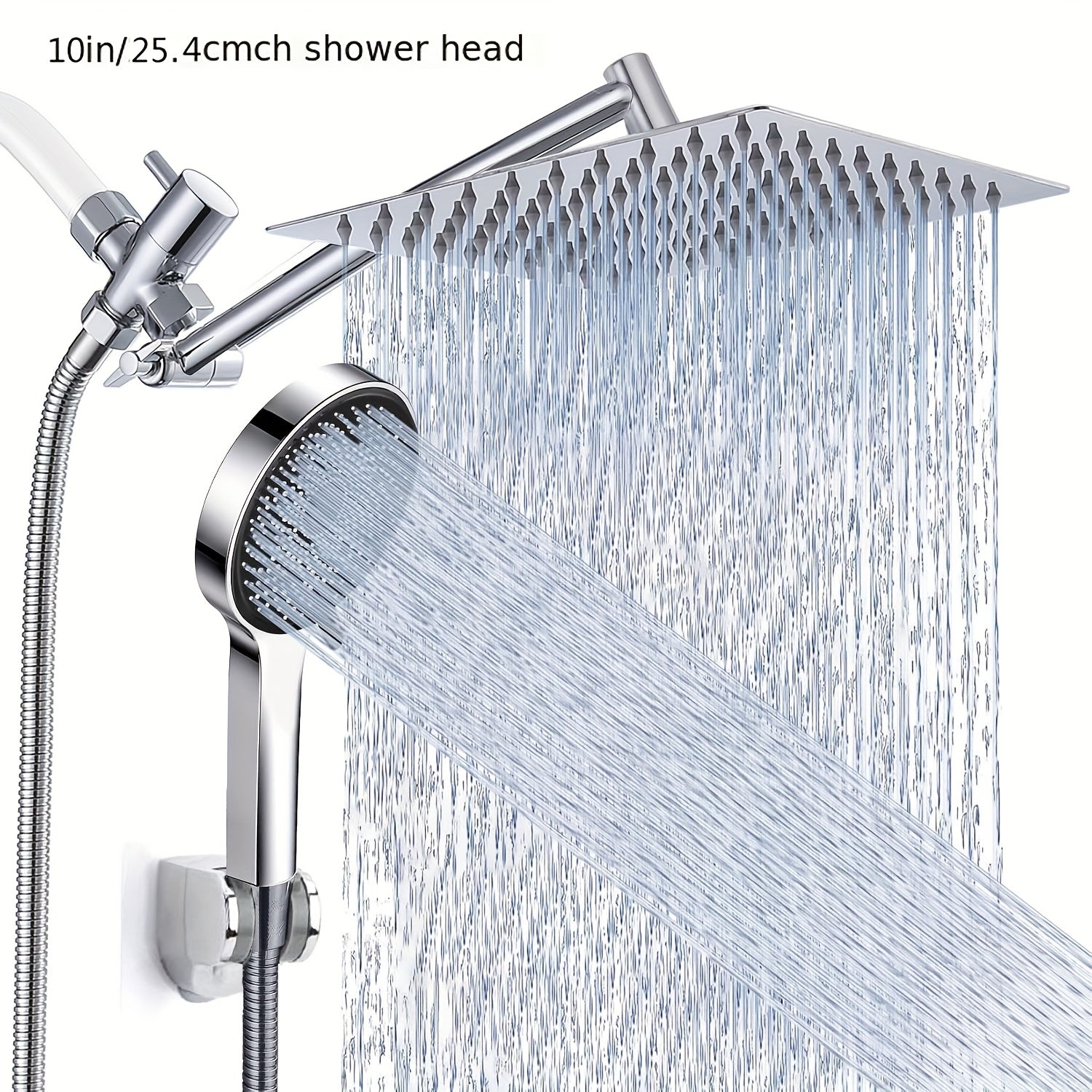 High Pressure Rainfall Handheld Shower Head Combo 8 10 12 Inch Extension Arm 9 Spray Settings 180 Degree Adjustable Anti-Leak Silicone Nozzles for Home Bathroom Upgrade Chrome Matte Black